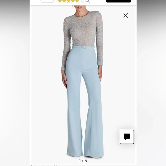 NADINE MERABI Sky Blue Embellished Jumpsuit - Picture 1 of 9